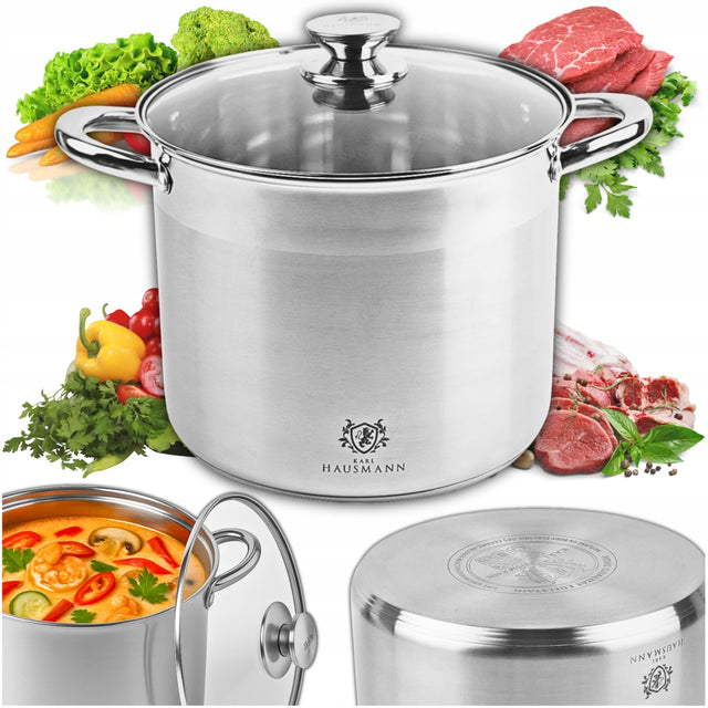 Duży garnek 22,5l indukcja GAZ garnek stalowy wysoki pokrywka gastro solid naczynie do gotowania zup, bigosu i przetworów 34 cm