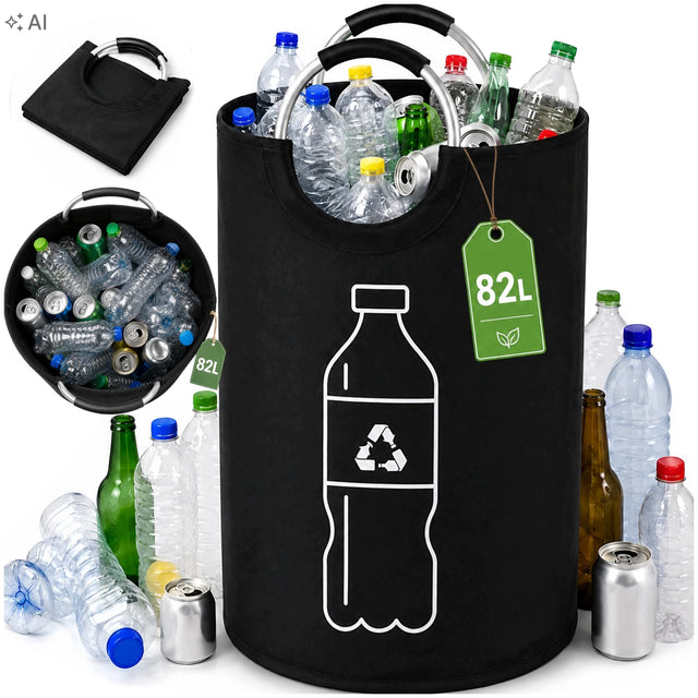 Torba kosz na butelki kaucyjne puszki 82l składany worek do segregacji pojemnik na odpady plastikowe i metalowe, recykling