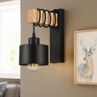 Kinkiet ścienny ruchomy E27 lampa wewnętrzna ścienna DREWNO LED czarny oprawa metalowa do pokoju 25 cm, 1 punkt światła