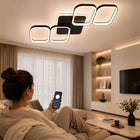 Kwadratowa lampa sufitowa LED 3000-6500K ściemniana 72 w z pilotem, czarny plafon do pokoju, regulacja barwy światła