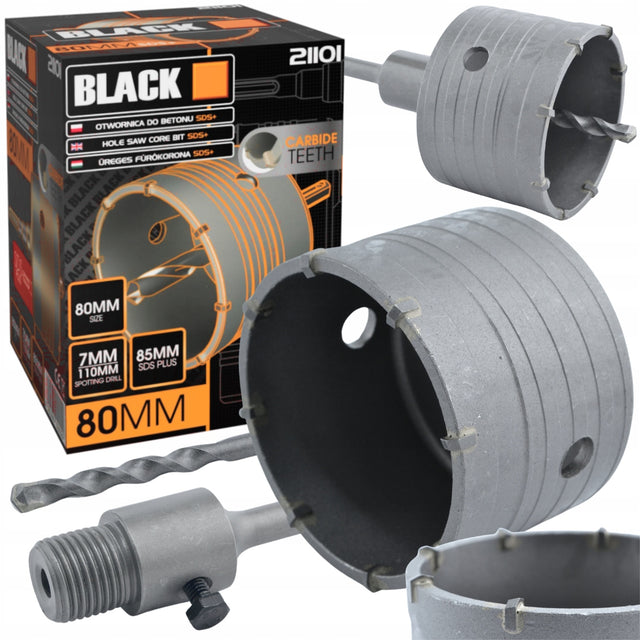 Otwornica 80 mm SDS plus frez do betonu black tools koronka wiertnicza, płyty cementowe, gipsowo-kartonowe