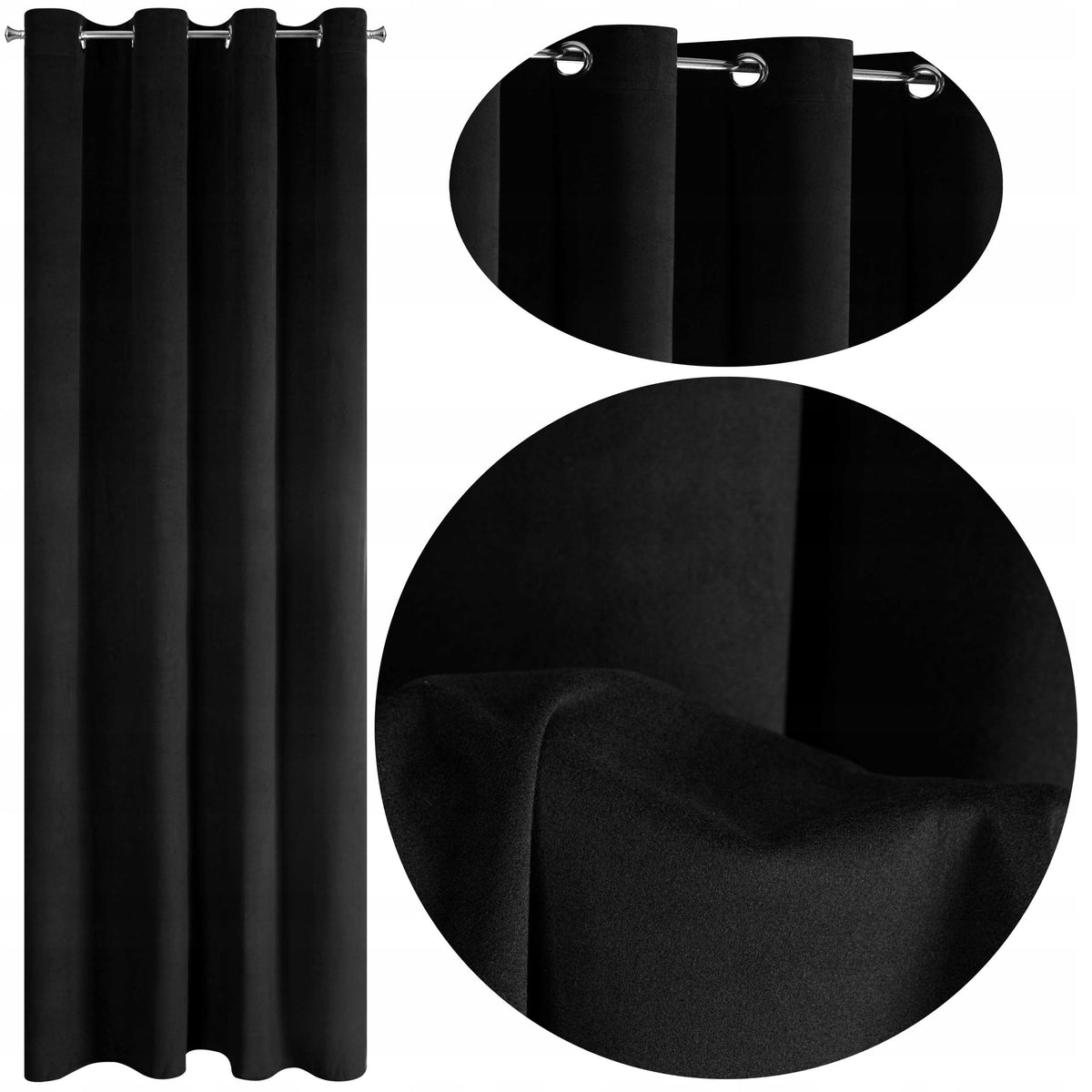 Gotowe Zasłony WELUROWE na Przelotkach 140x250 Zasłona Velvet Czarny do salonu i sypialni, gładka osłona okienna