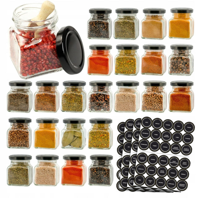 24X pojemniki na przyprawy pojemniki przetwory z naklejkami etykiety 150 ML słoiczki kuchenne do ziół i produktów sypkich