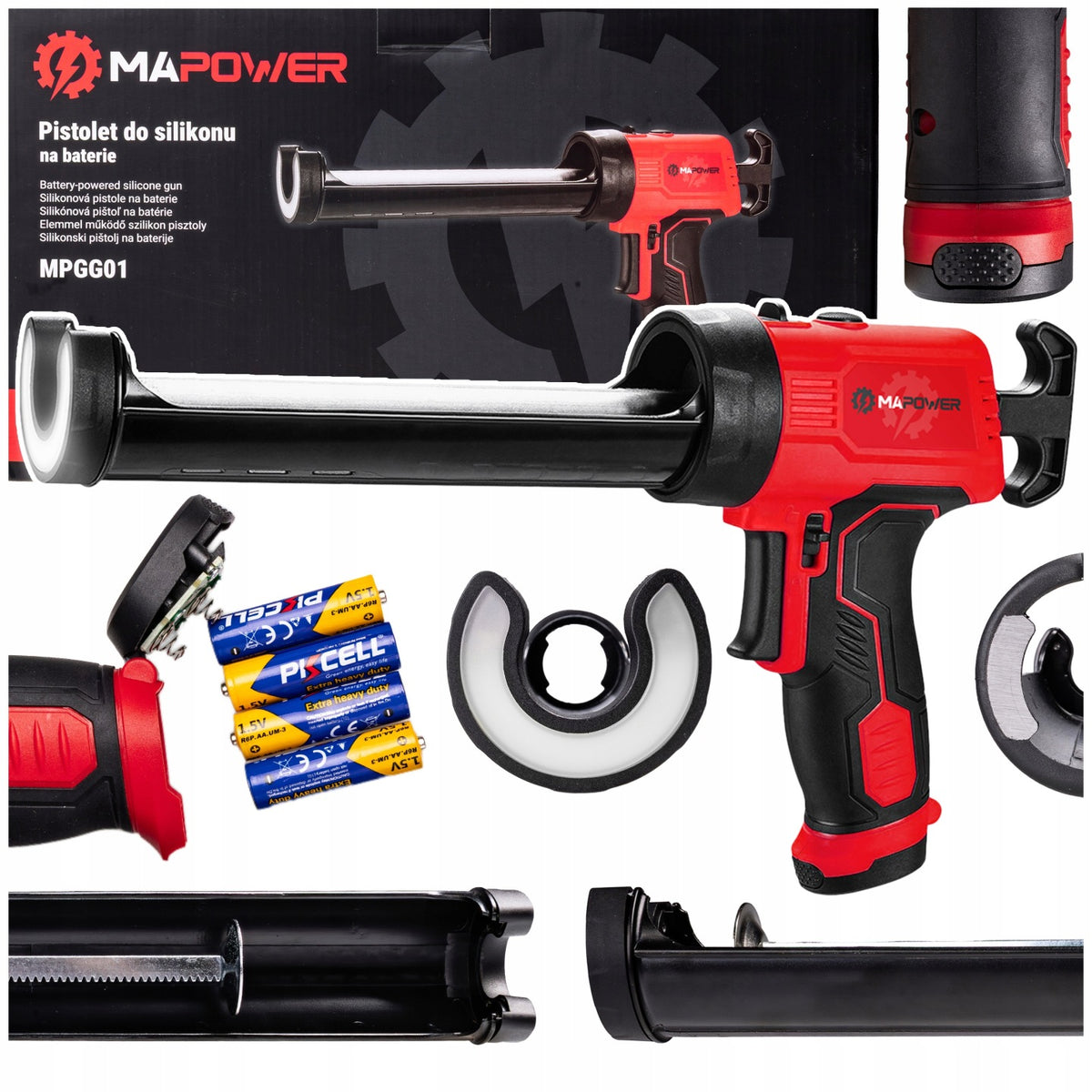 PISTOLET DO SILIKONU WYCISKACZ DO KLEJU MAS AKUMULATOROWY BATERIE MAPOWER Aplikator akrylu i uszczelniaczy, tuby 300 ml