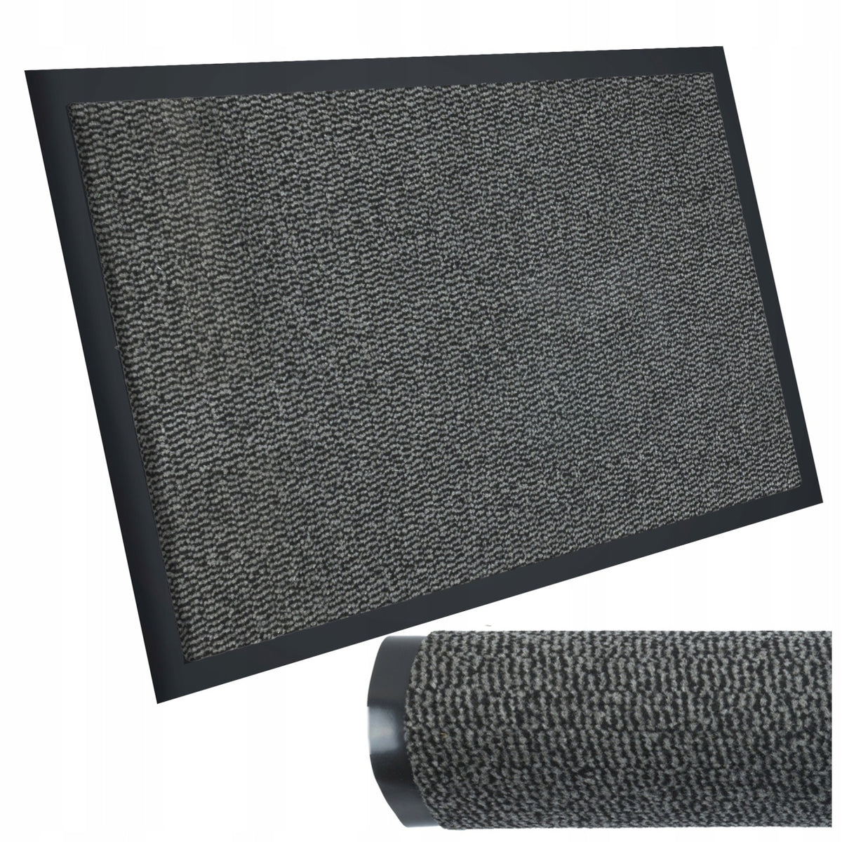 Wycieraczka pod drzwi zewnętrzna wejściowa 60x90 duża mocna Oeko-Tex mata gumowa PVC z tekstylną powierzchnią, szara, 6