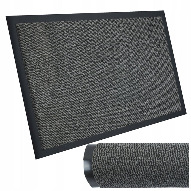 Wycieraczka pod drzwi zewnętrzna wejściowa 60x90 duża mocna Oeko-Tex mata gumowa PVC z tekstylną powierzchnią, szara, 6 mm