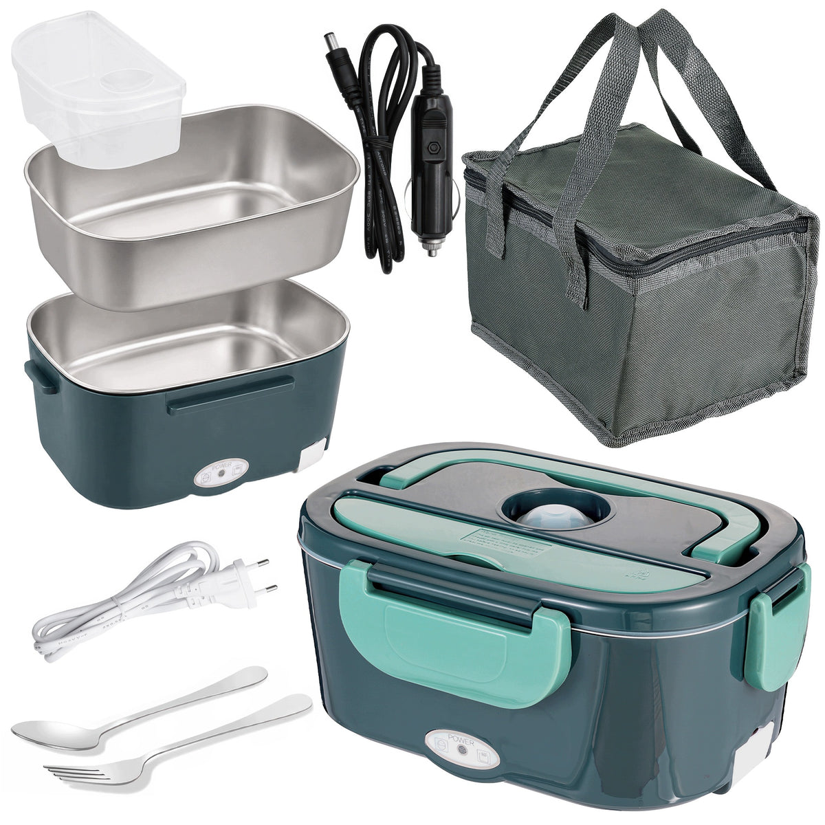 Elektryczny lunchbox termos obiadowy samochodowy Redleaf DFH-001 zielony pojemnik na żywność 1500 ml do zmywarki