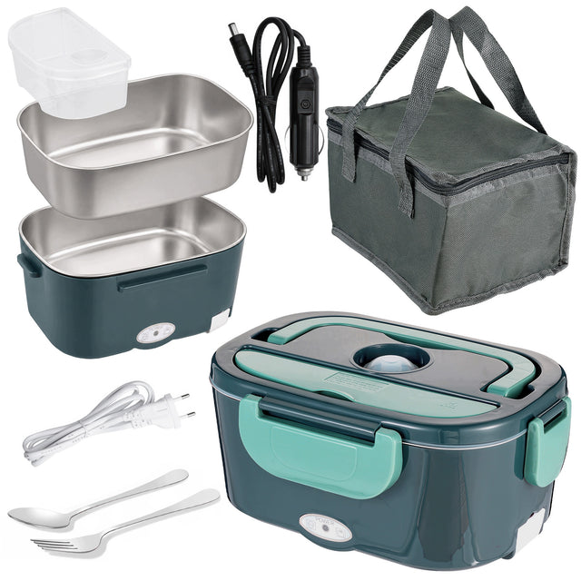 Elektryczny lunchbox termos obiadowy samochodowy Redleaf DFH-001 zielony pojemnik na żywność 1500 ml do zmywarki