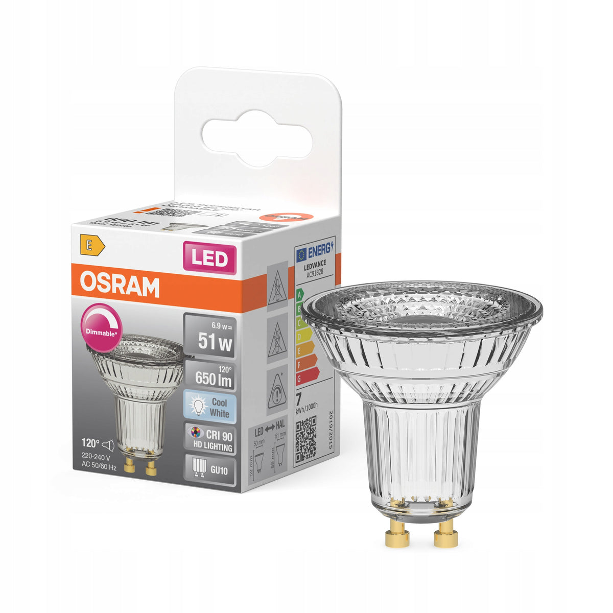 Żarówka LED GU10 6,9W 650lm 4000K 120° osram ściemnialna lampa reflektorowa do oświetlenia punktowego, neutralna biel