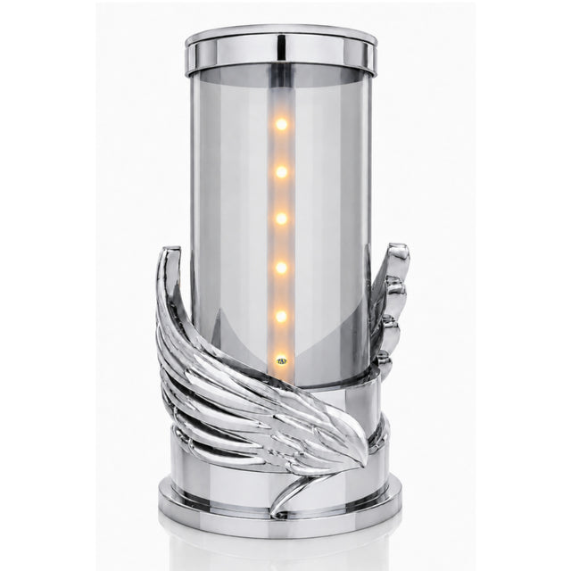 Znicz Solarny LED 2w1 Lumenora Srebro Skrzydła 25/28cm Lampion na Grób lampka cmentarna, ozdoba nagrobna, pamięci bliskich