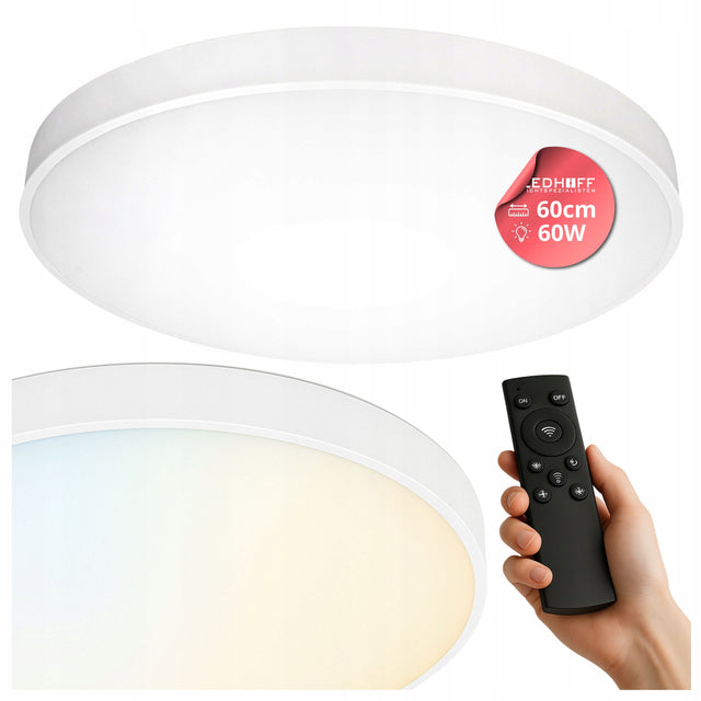 Lampa sufitowa Plafon LED ściemnialna 60cm Biały panel okrągły pilot duża oprawa do salonu i sypialni, regulacja jasności, zmienna barwa światła