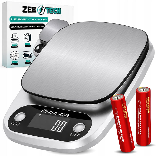 Waga kuchenna elektroniczna precyzyjna 1 g do odmierzania składników, do pieczenia i gotowania, tarowanie, udźwig 5 kg, jednostki ml, oz, lb, ct