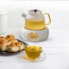 Podgrzewacz ceramiczny pod dzbanek zaparzacz czajnik na świeczkę tealight ocieplacz do kawy, biały