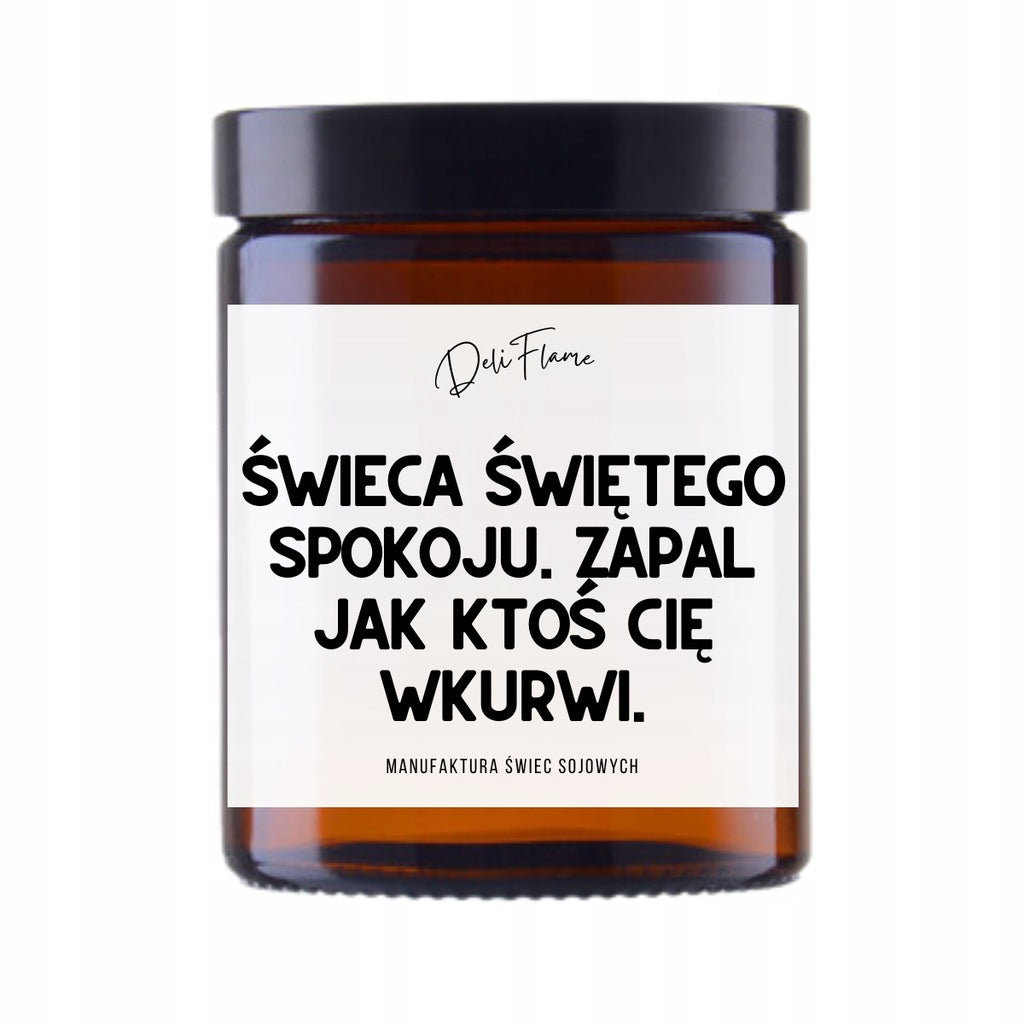 Świeca sojowa zapachowa śmieszny prezent urodziny biura świętego spokoju bawełniany knot, do 50 h palenia, 180 ml, na