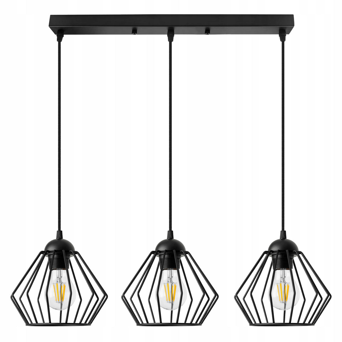 LAMPA WISZĄCA SUFITOWA ŻYRANDOL BRYLANT LED Czarna Metalowa 3xE27 LOFT oświetlenie do salonu jadalni kuchni