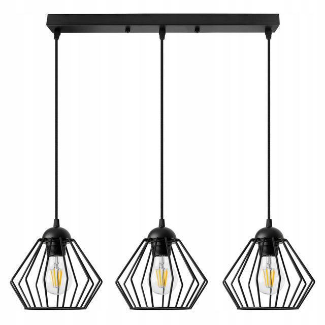 Lampa wisząca sufitowa żyrandol brylant LED Czarna Metalowa 3xE27 loft oświetlenie do salonu jadalni kuchni, industrialna oprawa 3-punktowa