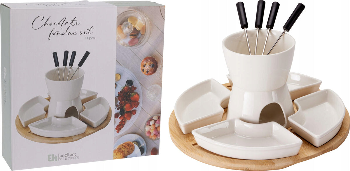 Zestaw do 26.5cm fondue czekoladowego komplet do deserów na wspólny stół podgrzewacz czekolady, owoce, pianki
