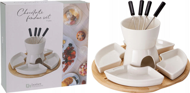 Zestaw do 26.5cm fondue czekoladowego komplet do deserów na wspólny stół podgrzewacz czekolady, owoce, pianki marshmallow
