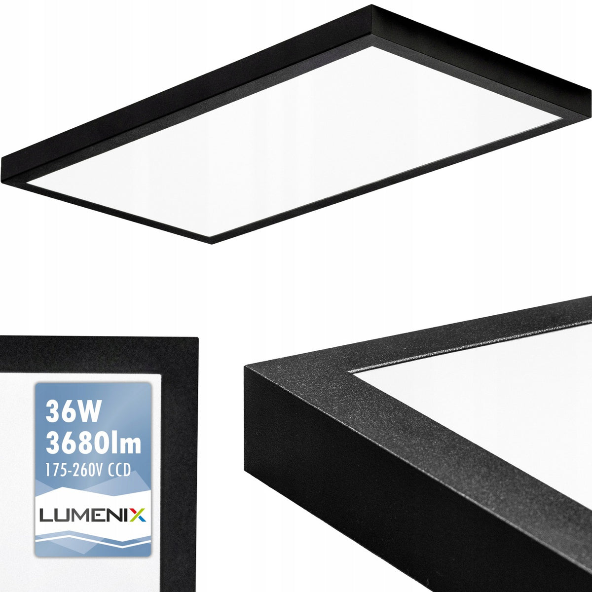 Panel Plafon Sufitowy Natynkowy Oprawa 60x30cm 36W LED CCD 3680lm Czarny lampa do salonu, kuchni i biura, prostokątna
