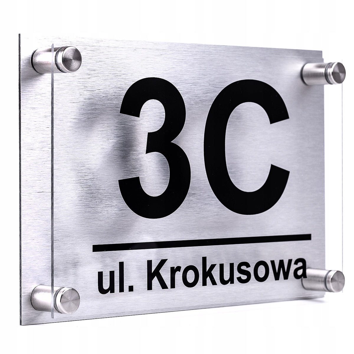 Tabliczka z numerem domu oznaczenie adresowe, szyld posesji, aluminiowa srebrna 32x21 cm, grubość 3 mm