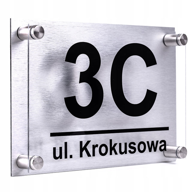 Tabliczka z numerem domu oznaczenie adresowe, szyld posesji, aluminiowa srebrna 32x21 cm, grubość 3 mm