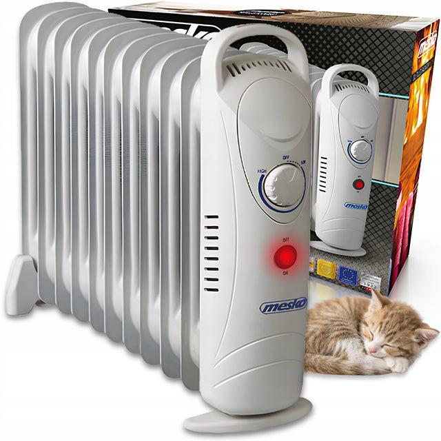 Grzejnik olejowy elektryczny do domu łazienki pokoju przenośny 1200W 420 mm 400 mm grzewcza biały