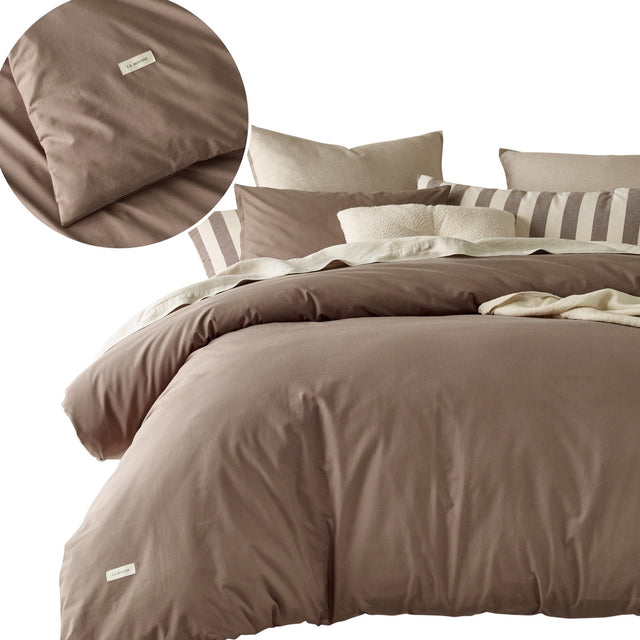 ROOM99 Pościel 160x200 brązowa + 2x 70x80 gładka elegancka z bawełny 100% poszwy i poszewki zapinane na suwak, komplet do sypialni