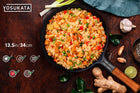 YOSUKATA Wok 34 cm stal węglowa płaskie dno indukcja gaz stir-fry patelnia do kuchni azjatyckiej, nienagrzewające się