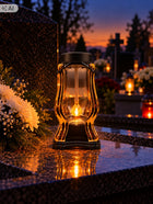Znicz solarny kapliczka na cmentarz grób złoty elegancki LED - 25cm lampion nagrobny, ozdoba pomnika, ponad 75 h