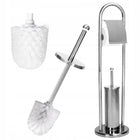 Stojak uchwyt na papier + szczotka do WC zestaw stabilny wytrzymały modny do łazienki wolnostojący metalowy szary 80 cm
