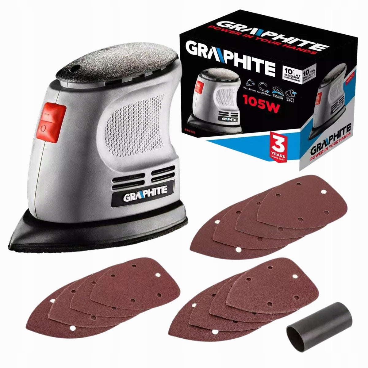 Szlifierka oscylacyjna delta 105W graphite 59G335 do narożników i trudno dostępnych miejsc, zasilanie 230 V, masa 0,9 kg