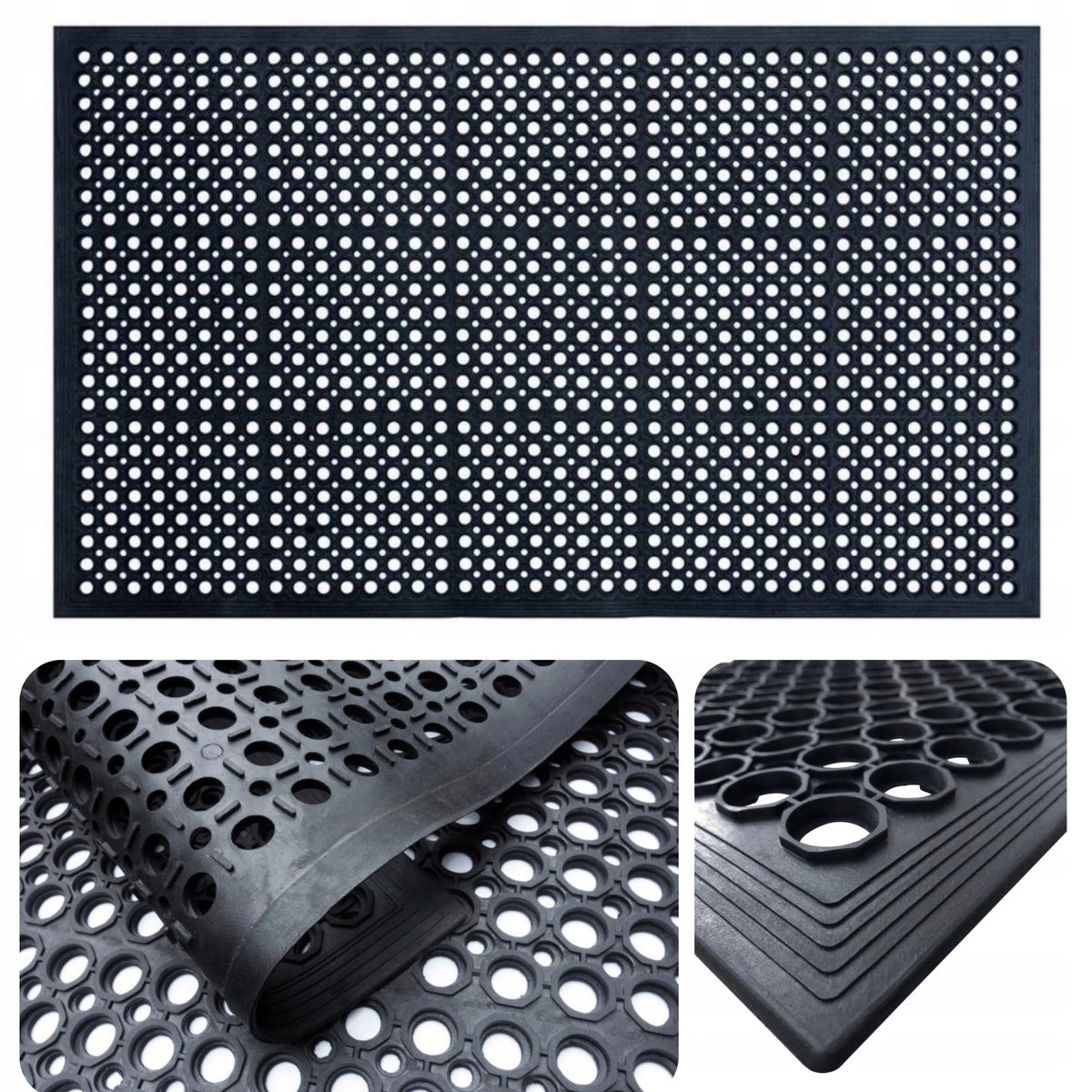 Wycieraczka Gumowa z najazdem Ażurowa pod Drzwi Mata Wejściowa 80x120 ramp czarna 14 mm uniwersalna