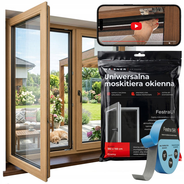 Weisner moskitiera siatka okno włókno szklane wymiar 150 x 180 okienna ochrona przed komarami i owadami, czarna