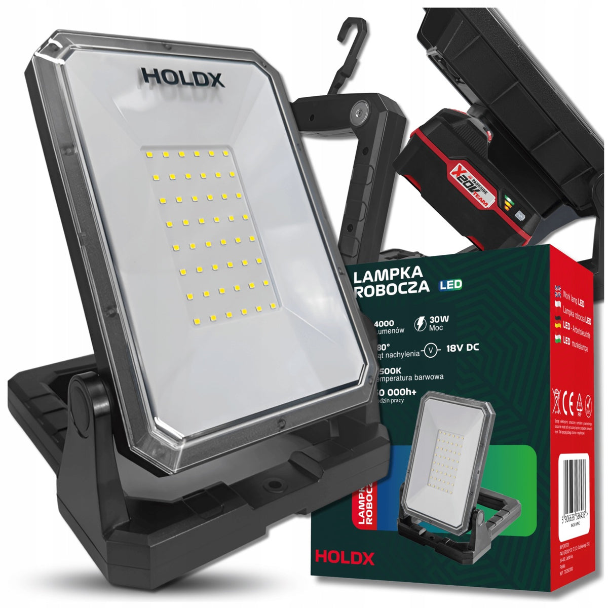 Lampa robocza halogen LED do parkside z USB 6500K przenośna budowlana mocna na stojaku 4000 lm 30 w do warsztatu i