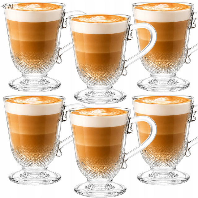 6x Szklanki do kawy herbaty napojów kubki szklane 315 ml bezbarwne, do mycia w zmywarce