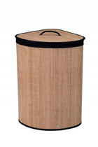 Bambusowy kosz na pranie narożny 66l bamboo czarny wkład pojemnik na brudną odzież, bieliznę, wolnostojący 33x33x60 cm