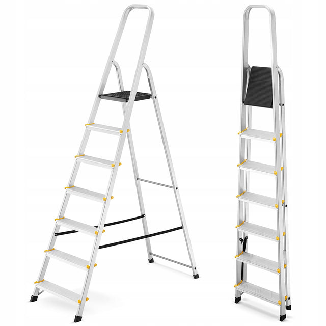 Drabina aluminiowa domowa jednostronna profesjonalna higher 7 stopni 150kg do prac remontowych i malowania, wysokość robocza 3,4 m