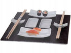 ZESTAW DO SUSHI DLA 2 OSÓB DUŻY KOMPLET+TACA ŁUPEK serwis japoński, porcelanowe naczynia, bambusowe akcesoria, mata do