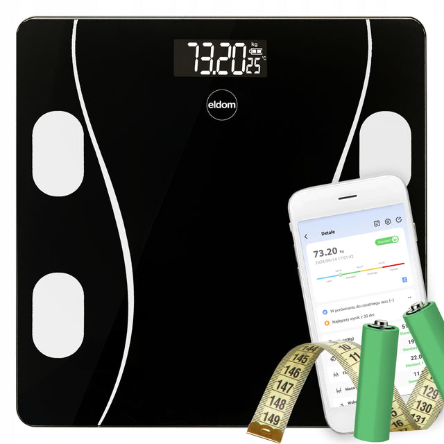 Waga łazienkowa analityczna BMI elektroniczna bluetooth szklana do 180kg czarny