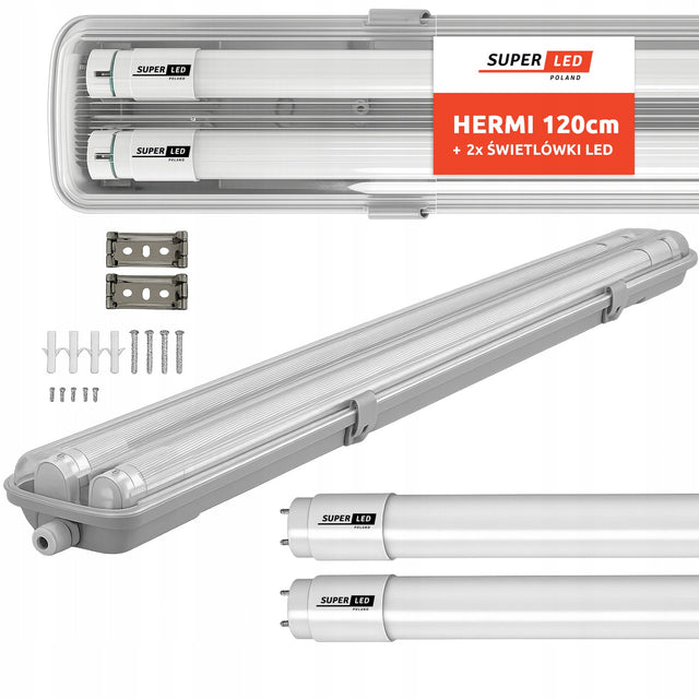 Oprawa hermetyczna T8 120cm + 2x Świetlówki LED 18W 120cm Neutralna 4000K montaż sufitowy natynkowy, G13, 2520 lm, do garażu i warsztatu
