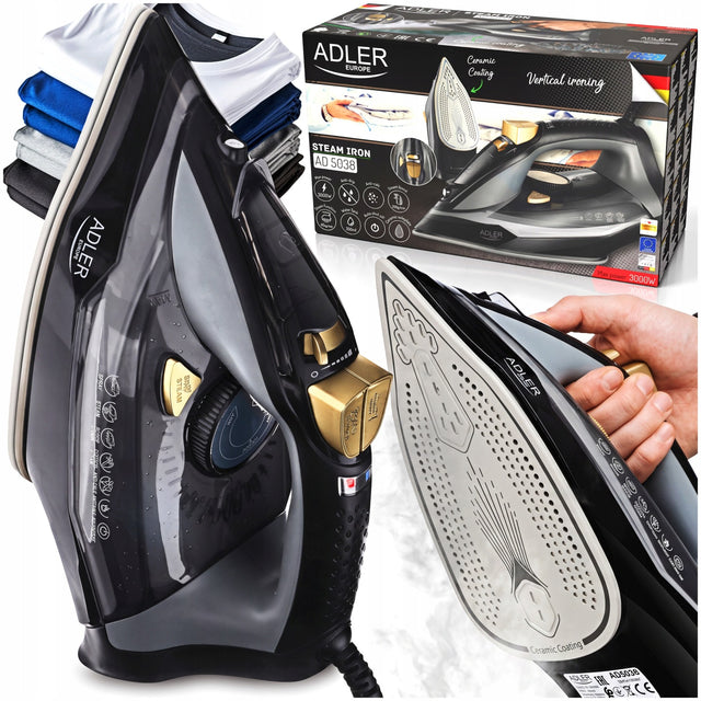 Żelazko parowe ceramiczne anti drip anti calc generator pary ręczne 3000W do prasowania tkanin, 350 ml, wyrzut 80 g/min, blokada kapania