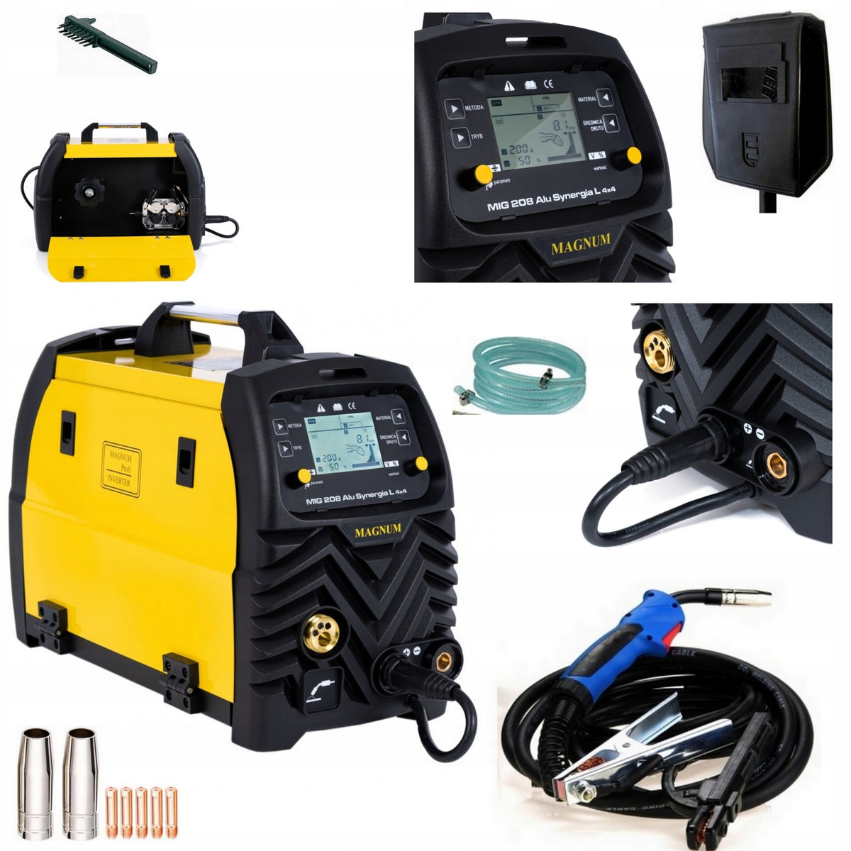 Spawarka Migomat Magnum 208 Alu synergia L 4x4 mig/mag 200A MMA TIG, półautomat spawalniczy 230 V, drut 0,8–1,2 mm, do