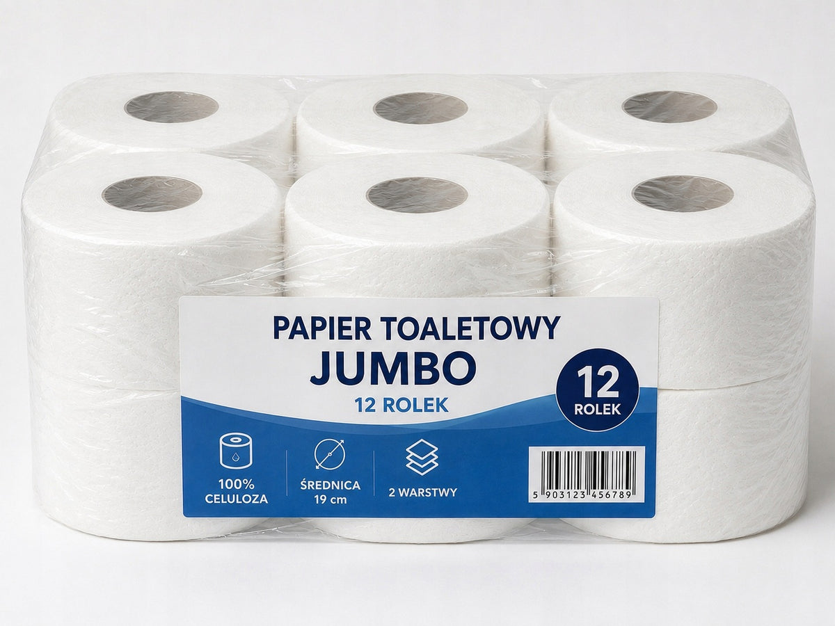 Papier toaletowy do podajnika Jumbo Celuloza 100m 2 warstwy 12 rolek wkład do dozownika łazienkowego, biały