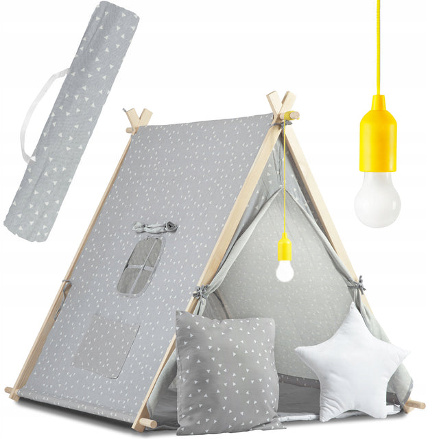 Tipi namiot dla dzieci domek Poduszki lampka LED Bawełna premium Nukido wigwam iglo do zabawy, mata, pokrowiec, od 3 lat