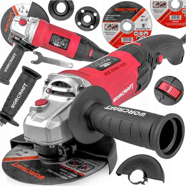 Szlifierka kątowa worcraft AG12-125S mocna 125mm Regulacja obrotów +tarcze przecinarka do metalu, narzędzie sieciowe do cięcia i szlifowania, 1200 w