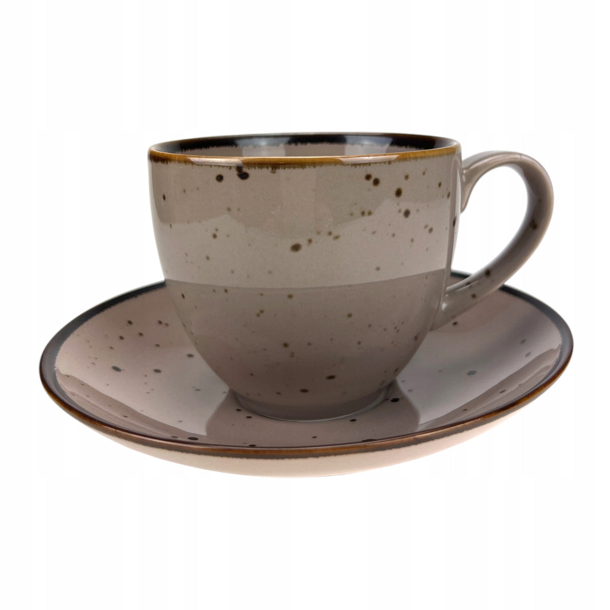 Alumina Bogucice Cottage Cappuccino Filiżanka ze spodkiem 300 ml kubek porcelanowy do kawy, beżowy w kropki