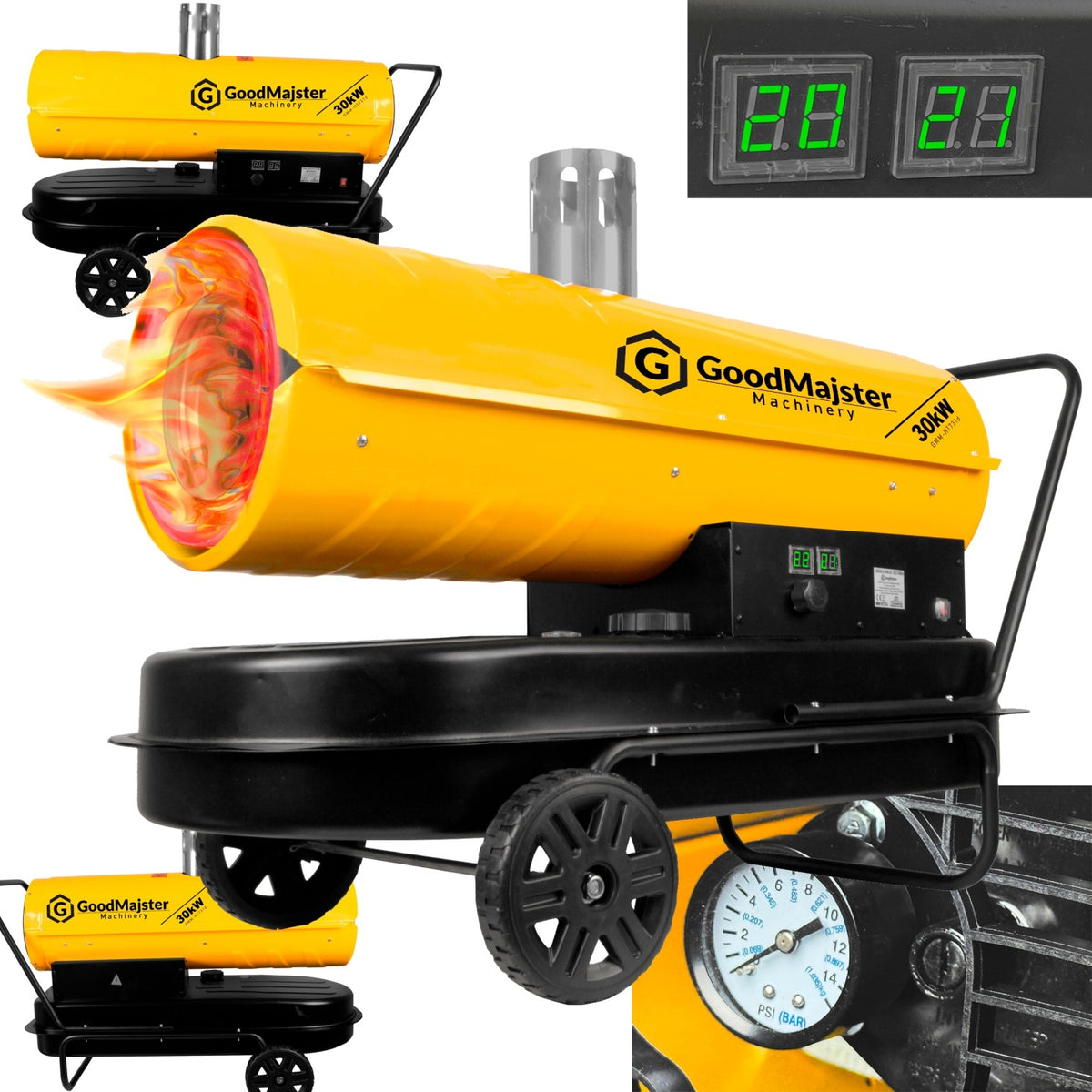 Nagrzewnica olejowa z kominem bezzapachowa spalinowa termostatem LCD 30kW ogrzewacz powietrza do warsztatu i hali