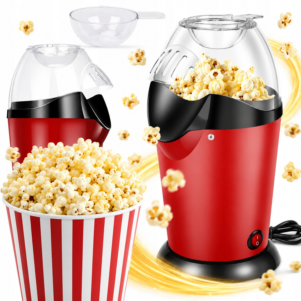 Maszynka maszyna urządzenie do robienia popcornu domowa 1200W automatyczna prażarka do kukurydzy beztłuszczowa z miarką