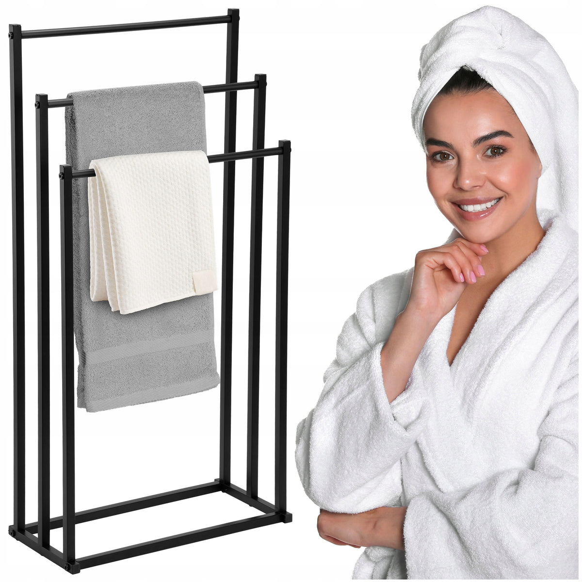 Wieszak łazienkowy na ręczniki stojak metalowy do łazienki suszarka loft drążek 440 mm 740 mm czarny