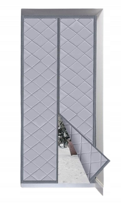 Zasłona na Drzwi Magnetyczna Kurtyna Termiczna 110x220cm Szary panel tekstylny z lnu, zawieszany taśmą